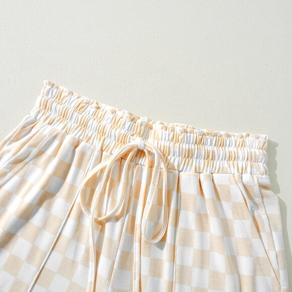 Beige Checkered Print Long Sleeve Top and Pants Lounge Set - Picture 9 of 13